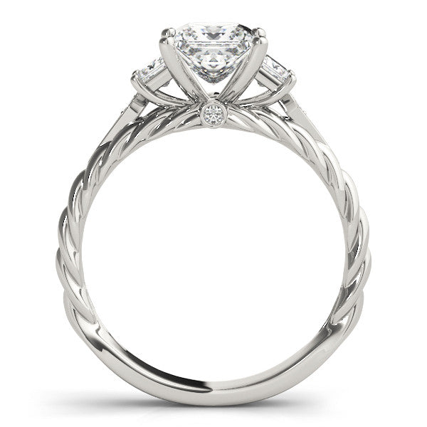 Silver Princess Cut Three-Stone Braided Band Ring with Four-Prong Setting