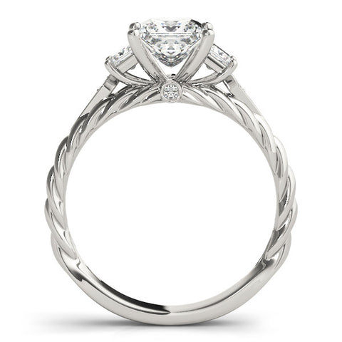 Silver Princess Cut Three-Stone Braided Band Ring with Four-Prong Setting
