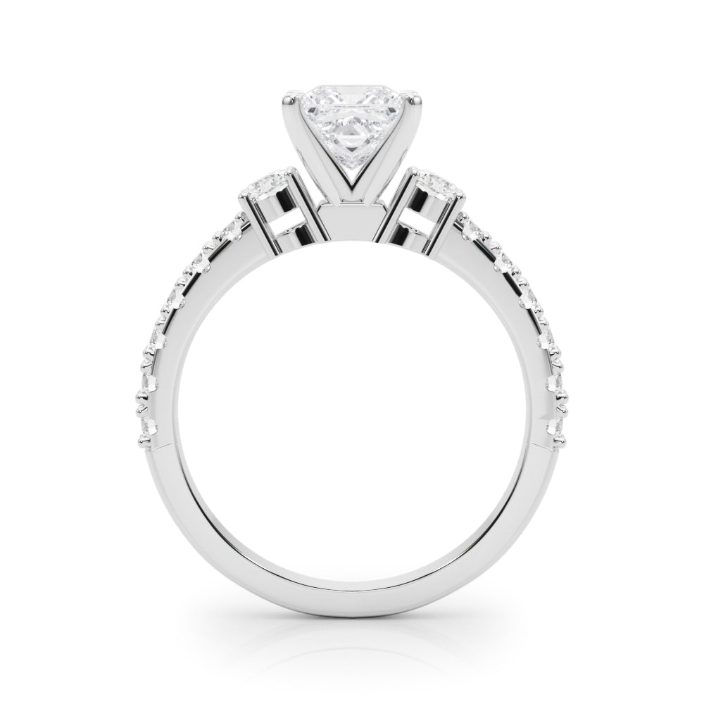 Silver Princess Cut Three-Stone Diamond Pavé Band with Prong Setting 1