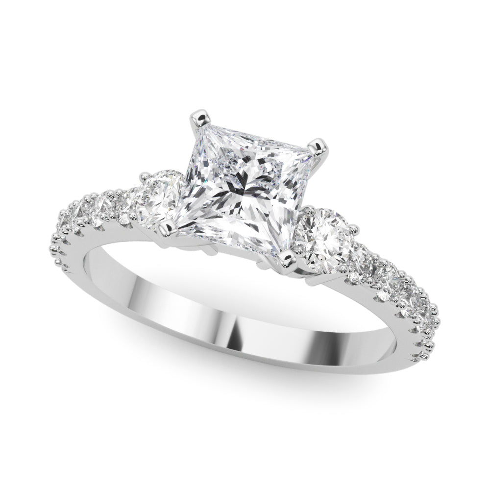 Silver Princess Cut Three-Stone Diamond Pavé Band with Prong Setting 2