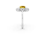 Silver Princess Cut Yellow Sapphire Floral Double Halo Engagement Ring with Prong Setting_164