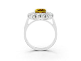 Silver Princess Cut Yellow Sapphire Floral Double Halo Engagement Ring with Prong Setting_165
