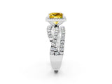 Silver Princess Cut Yellow Sapphire Halo Ring with Round Split Shank and Prong Setting_68
