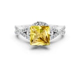 Silver Princess Cut Yellow Sapphire  Halo Twist Band Solitaire Prong Setting Ring_12