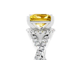 Silver Princess Cut Yellow Sapphire  Halo Twist Band Solitaire Prong Setting Ring_17