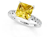 Silver Princess Cut Yellow Sapphire Pavé Solitaire Ring with Round Band and Prong Setting_43