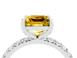 Silver Princess Cut Yellow Sapphire Pavé Solitaire Ring with Round Band and Prong Setting_46