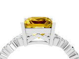 Silver Princess Cut Yellow Sapphire Scattered Round Accent Ring with Prong Setting_40