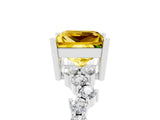 Silver Princess Cut Yellow Sapphire Scattered Round Accent Ring with Prong Setting_41