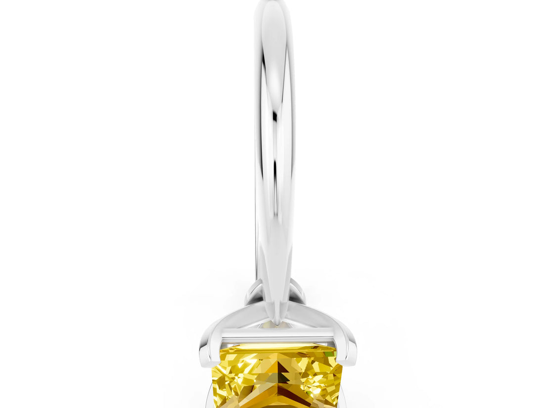 Silver Princess Cut Yellow Sapphire Solitaire Engagement Ring with Classic Band and Four-Prong Setting_12