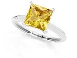 Silver Princess Cut Yellow Sapphire Solitaire Engagement Ring with Classic Band and Four-Prong Setting_13