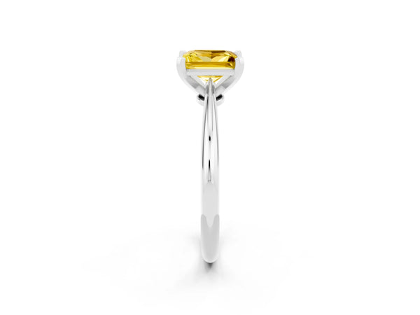 Silver Princess Cut Yellow Sapphire Solitaire Engagement Ring with Classic Band and Four-Prong Setting