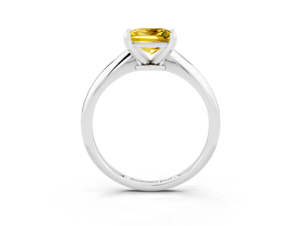 Silver Princess Cut Yellow Sapphire Solitaire Engagement Ring with Classic Band and Four-Prong Setting