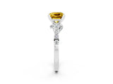 Silver Princess Cut Yellow Sapphire Solitaire Ring with Crossover Gallery and Round  Pavé Band_50