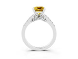 Silver Princess Cut Yellow Sapphire Solitaire Ring with Crossover Gallery and Round  Pavé Band_51