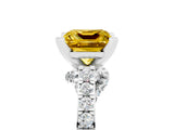 Silver Princess Cut Yellow Sapphire Solitaire Ring with Crossover Gallery and Round  Pavé Band_53