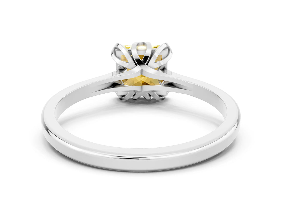 Silver Princess Cut Yellow Sapphire Solitaire Ring with Flower Prong Setting and Classic Band_12