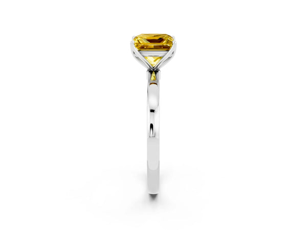 Silver Princess Cut Yellow Sapphire Solitaire Ring with Thin Band and Prong Setting