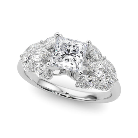 Silver Princess Diamond Cluster Leaf Design Ring with Prong Setting 2