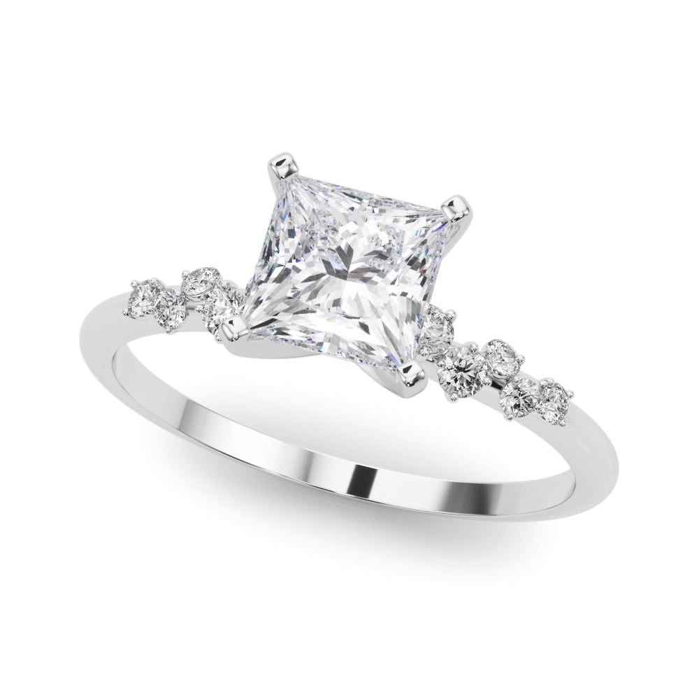 Silver Princess Diamond Cluster Prong-Set Solitaire Ring 2