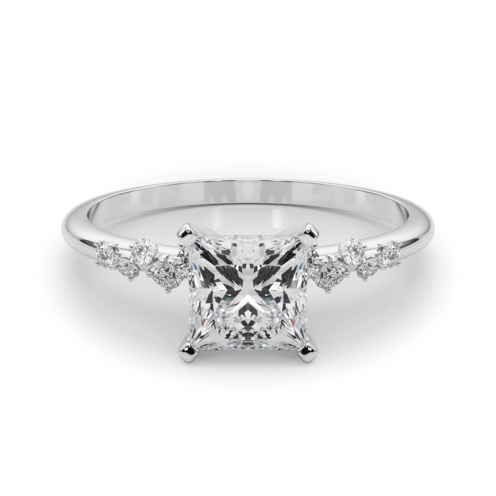 Silver Princess Diamond Cluster Prong-Set Solitaire Ring