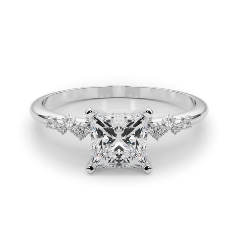 Silver Princess Diamond Cluster Prong-Set Solitaire Ring