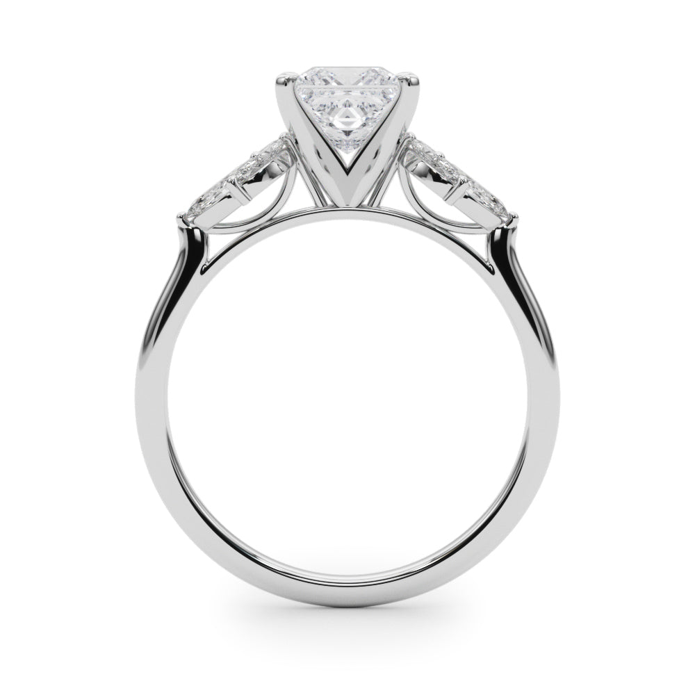 Silver Princess Diamond Floral Cluster Ring with Marquise Side Stones and Six-Prong Solitaire Setting 1