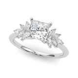 Silver Princess Diamond Floral Side Stone Solitaire with Marquise Accents and Four-Prong Setting 2