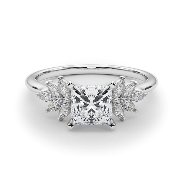 Platinum Princess Diamond Floral Side Stone Solitaire with Marquise Accents and Four-Prong Setting
