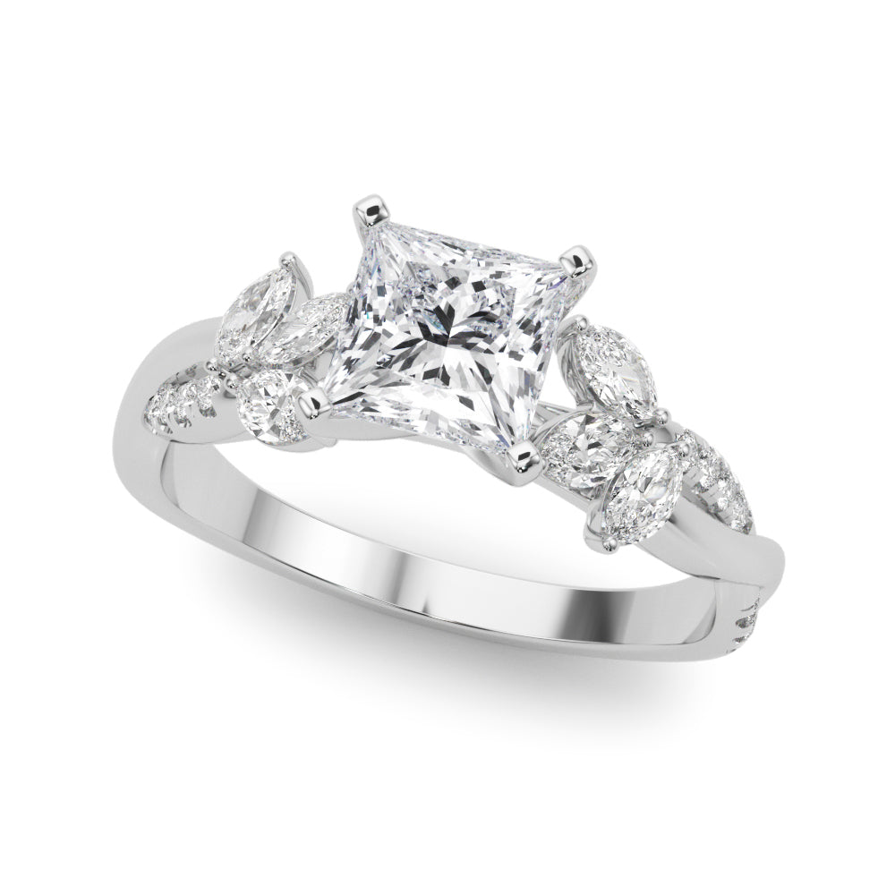 Silver Princess Diamond Floral Vine Solitaire Engagement Ring 2
