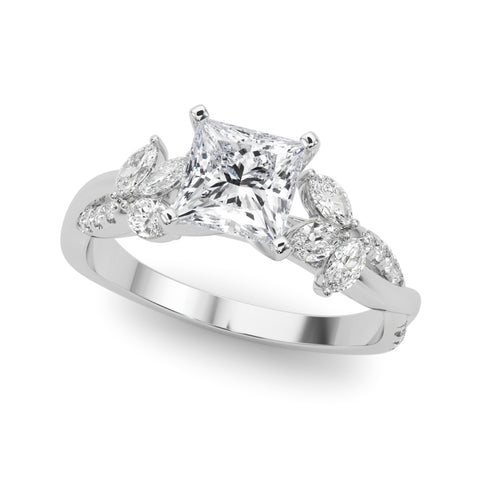 Silver Princess Diamond Floral Vine Solitaire Engagement Ring 2