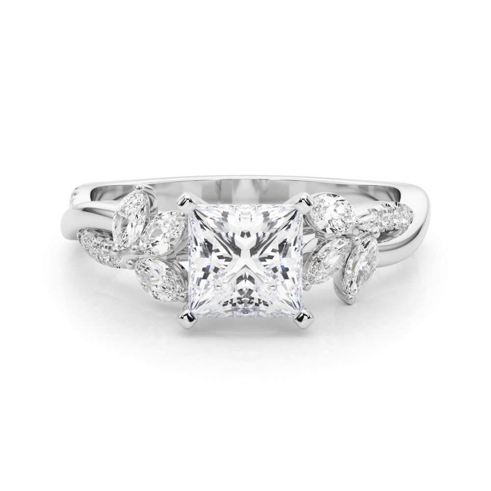 Silver Princess Diamond Floral Vine Solitaire Engagement Ring