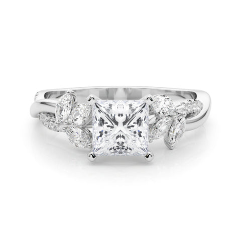 Silver Princess Diamond Floral Vine Solitaire Engagement Ring