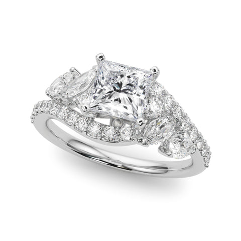 Silver Princess Diamond Halo Ring with Marquise and Pavé Band in Prong Setting 2