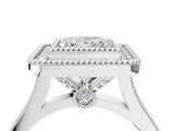 Silver Princess Diamond Halo Ring with Milgrain Frame and Pavé Band 4
