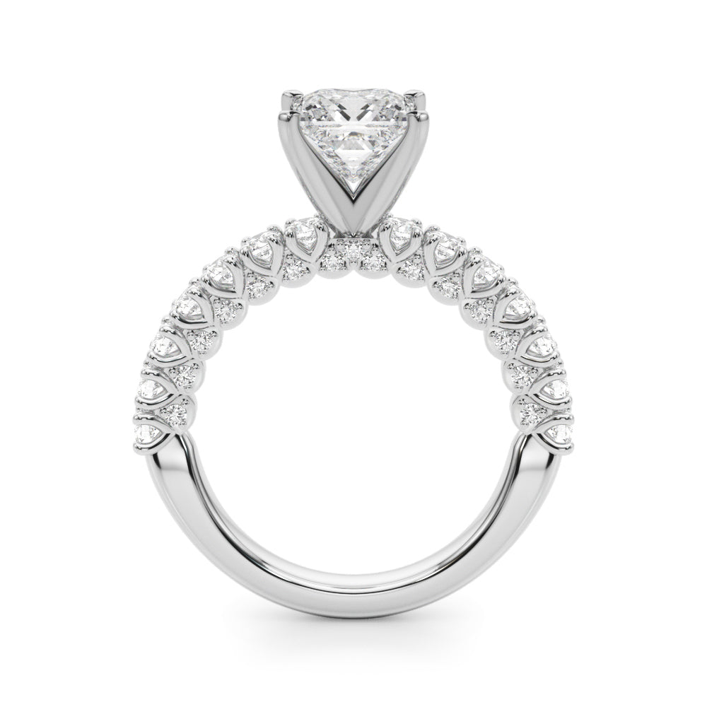 Silver Princess Diamond Pavé Band Solitaire Ring with Four-Prong Setting 1