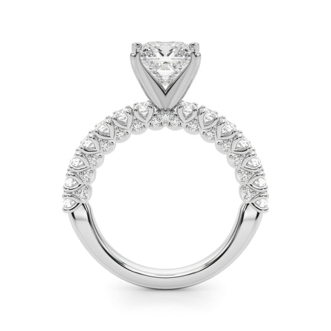 Silver Princess Diamond Pavé Band Solitaire Ring with Four-Prong Setting 1