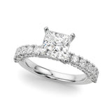 Silver 2.00 Carat D VVS1 Princess Diamond Pavé Band Solitaire Ring with Four-Prong Setting