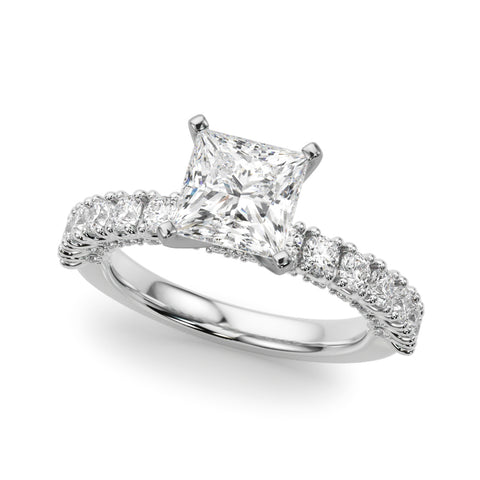 Silver Princess Diamond Pavé Band Solitaire Ring with Four-Prong Setting 2