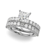 Silver 2.00 Carat D VVS1 Princess Diamond Pavé Band Solitaire Ring with Four-Prong Setting