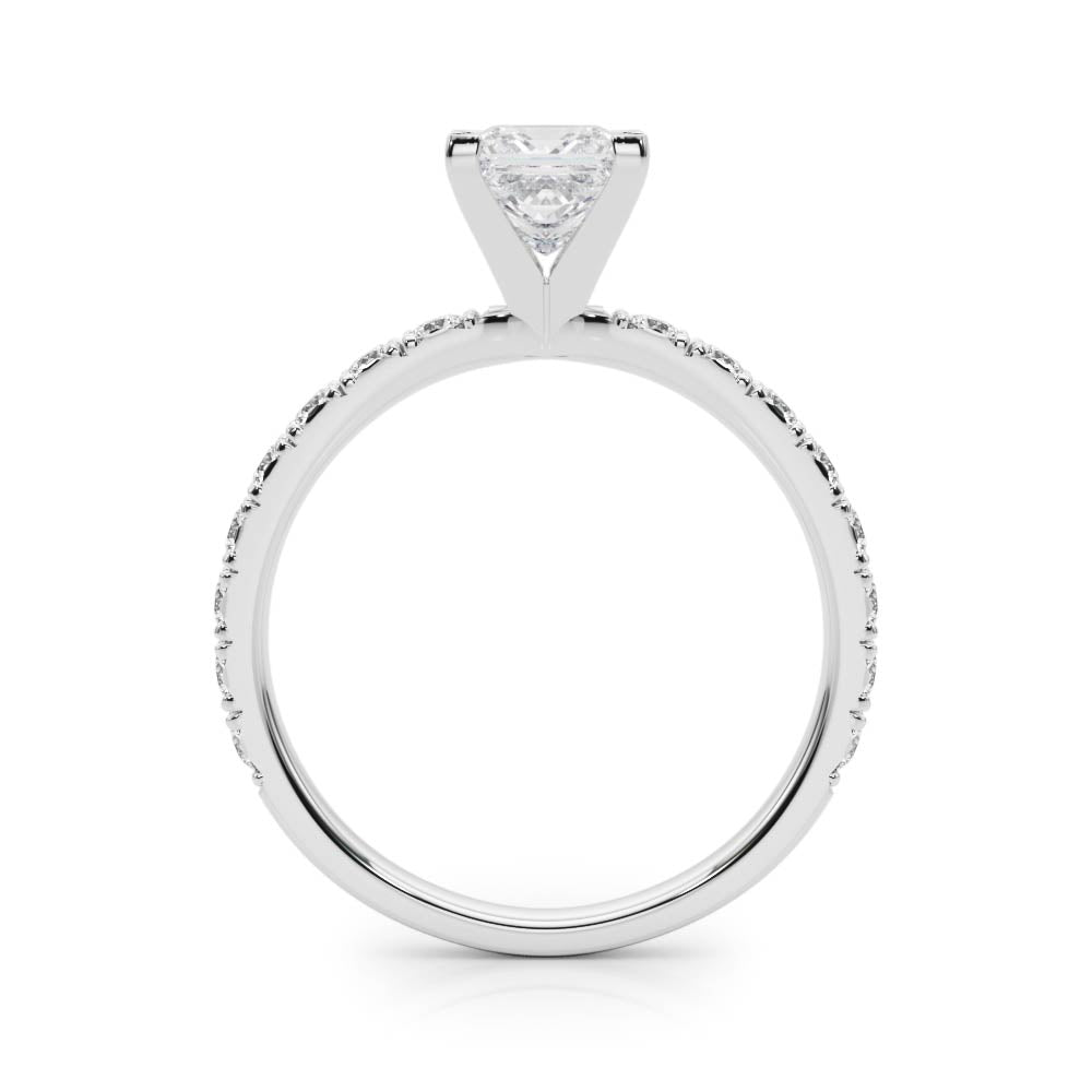 Silver Princess Diamond Pavé Band Solitaire with Four-Prong Setting 1
