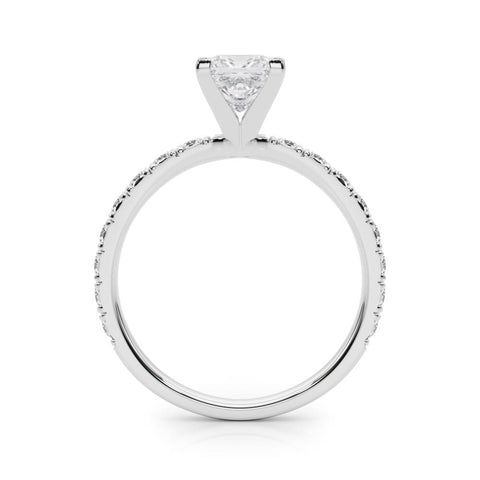 Silver Princess Diamond Pavé Band Solitaire with Four-Prong Setting 1