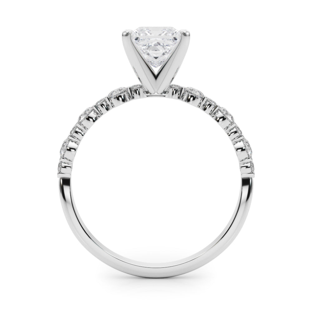 Silver Princess Diamond Prong Set Engagement Ring with Pave Band 1