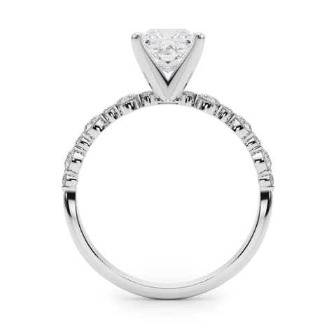 Silver Princess Diamond Prong Set Engagement Ring with Pave Band 1