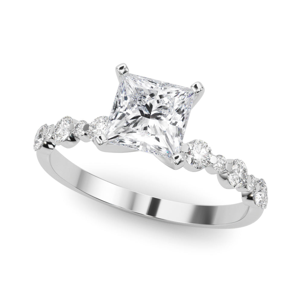 Silver Princess Diamond Prong Set Engagement Ring with Pave Band 2