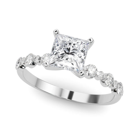 Silver Princess Diamond Prong Set Engagement Ring with Pave Band 2
