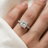 Silver Princess Diamond Solitaire with Pave Band and Six-Prong Setting_87