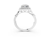Silver Princess Halo Diamond Engagement Ring with Twisted Band and Four-Prong Setting 3