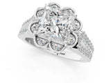 Silver Princess Halo Diamond Floral Split Shank Engagement Ring 1