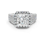 Silver Princess Halo Round Diamond Pave Band with Prong Setting
